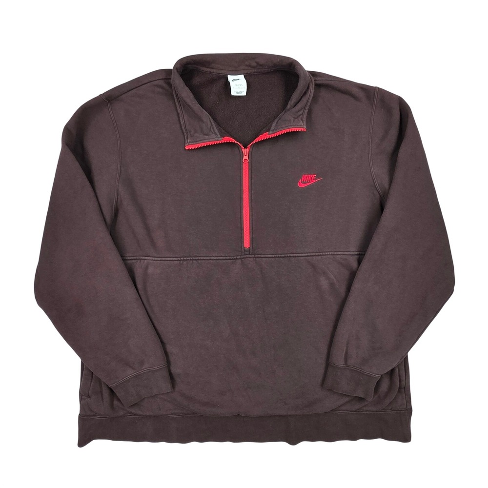 Nike Mens 3XL Tall Brown Red Quarter Zip Fleece Pullover Sweatshirt Futura Logo